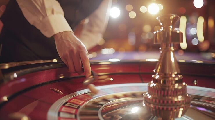 HD stream of live dealer managing number table with multiple cameras